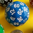 Hatvanoldalú, nagyméretű (38 mm) „dobókocka” lapszámozva 1-60-ig, több színben, feladatötletekkel! - kék