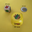 Dobókocka kő-papír-olló ikonokkal, 20 mm, fa (1 db)