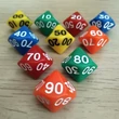 Tízoldalú kocka tízesekkel számozva (00 – 10 – ... – 80 – 90) - számoláshoz - műveletekhez - matematika- és idegen nyelvi órán