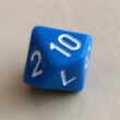 Méret: 22 mm - Tízoldalú kocka játékos feladatokhoz - csapatépítéshez 1-10-ig számozva - kék