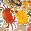 Halas matrica – rák; papagájhal; csuka; keszeg – Sea creatures sticker set