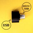 USB → micro–USB átalakító adapter, pl. pendrive vagy USB-s billentyűzet mobilhoz csatlakoztatásához - fekete
