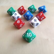 Tízoldalú kocka játékos feladatokhoz, csapatépítéshez 10-ig számozva, zöld