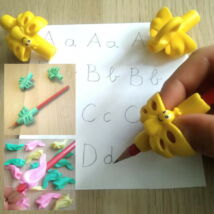 Kétujjas ceruzafogó - Írás tanulása és helyes kéztartás - Pencil grip holder – sárga (pillangódísszel)