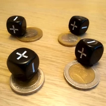 Dobókocka az összeadás + és kivonás - jelével és két üres lap – 15 mm-es fekete – számolás gyakorlása