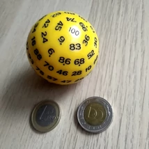 Sárga százoldalú dobókoca – Sorsoláshoz és tanórai játékos feladatokhoz – yellow 100-faced dice for teaching