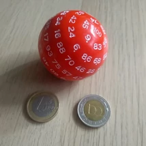 Piros százoldalú dobókoca – Sorsoláshoz és tanórai játékos feladatokhoz – red 100-faced dice for teaching