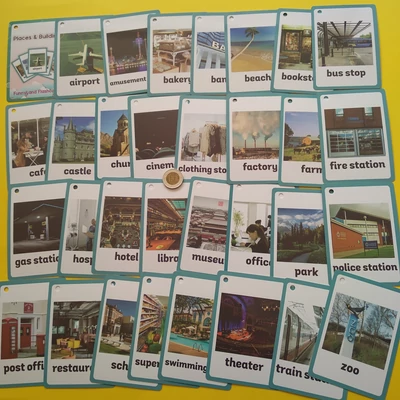 Angol szókártyák több témában — places & buildings, 31+1 db-os