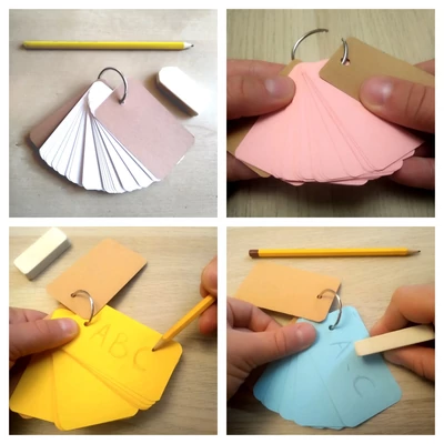 Szókártya – nyitható fém kulcskarikára fűzve – 20 lap több színben üres lyukasztott lap – teaching, vocabulary, szótanulás – szókincsfejlesztés