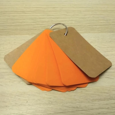 Szókártyák nyelvtanításhoz, üres, fémkarikára fűzve, 20 db, narancssárga, distant view