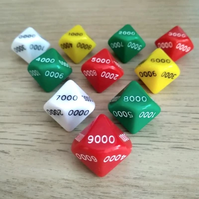 Tízoldalú kocka ezresekkel számozva - számoláshoz - műveletekhez - matematika- és idegen nyelvi órán - piros - színválaszték