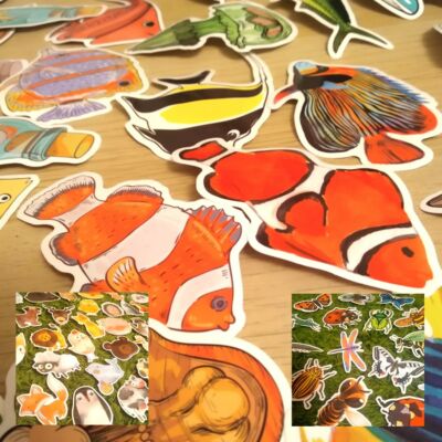 Nagyméretű színes halas matricák 50 db – Sea creatures sticker set 50 pcs – biológia; környezetismeret; történetmesélés; idegen nyelv tanítása