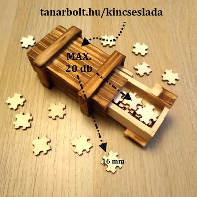 Trükkösen nyitható kincsesládinkánkba 20 db 16 mm-es puzzle fér bele – ennyit rejthetsz el benne